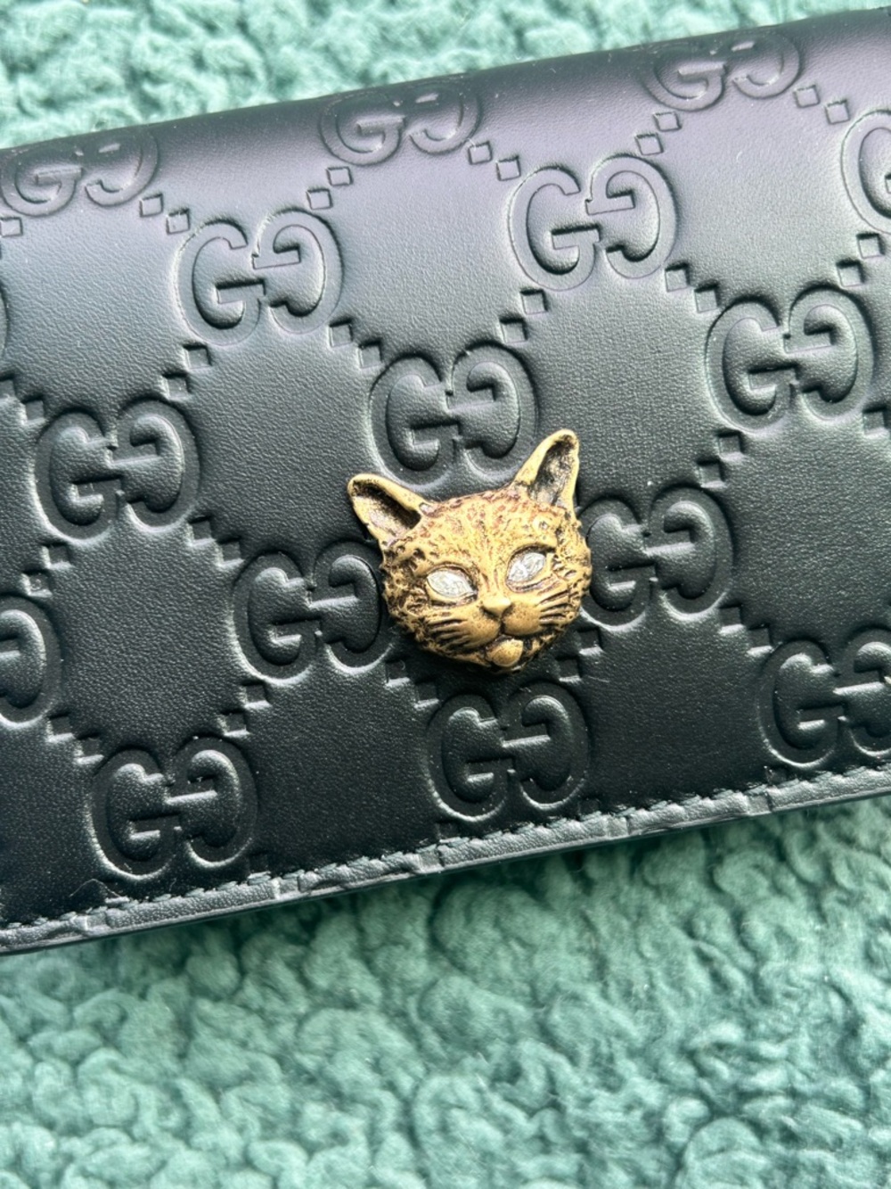 NWT Authentic Gucci Guccissima Big Cat 🐱 Leather Mini Wallet Black - Picture 2 of 11